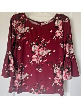 Nine Britton Blouse Top Size Small Floral Print Pull Over Key Hole Closure